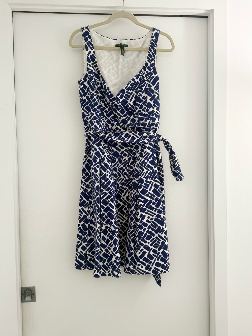 Lauren Ralph Lauren Cotton Blue Print Knee Length A-Line Knee Length Dress Sz 12
